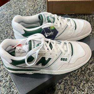 New Balance 550, womens size 9 (mens 7.5). White with green accents